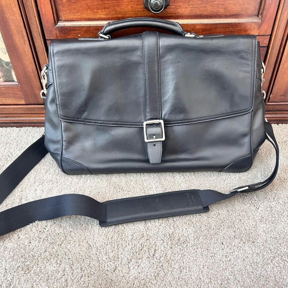 VTG COACH 70304 black leather transatlantic briefcase